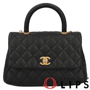 二手香奈兒 Coco Handle XS 兩用手提包 A92990，魚子醬紋皮革，黑色。