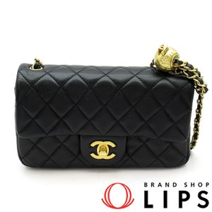 二手香奈兒 Coco Ball Matelasse 迷你翻蓋包 AS1787，黑色羊皮材質。