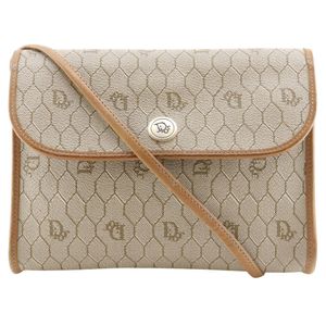 二手 Christian Dior 蜂巢图案肩背包，复古米色 PVC 材质，斜挎包，磁扣，女士款