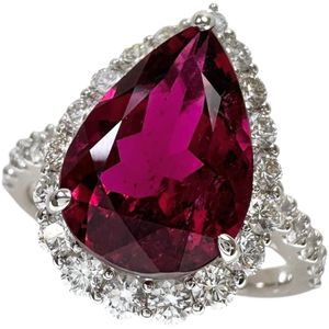 二手女式戒指，10.5号，镶嵌3.57克拉红碧玺和0.90克拉钻石，铂金（Pt900）材质，重5.5克。