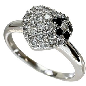 二手，12号，心形图案，花朵设计戒指，镶嵌0.41克拉钻石和0.09克拉黑钻，18K白金，4.1克。