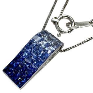 二手女士项链，镶嵌一颗 1.58 克拉彩色蓝宝石，配 4.4 克白金（18K 白金），长度 40 厘米。