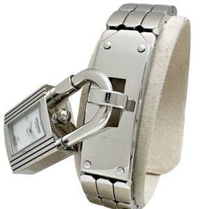 二手爱马仕 Kelly KE4.110 手表，带原装盒和保修卡。不锈钢石英机芯，珍珠白表盘，银色表带。女士款。