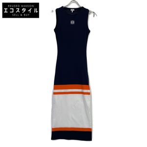 Pre-owned Loewe Anagram Slim Sleeveless Dress in Navy, Orange, and White, Size XS