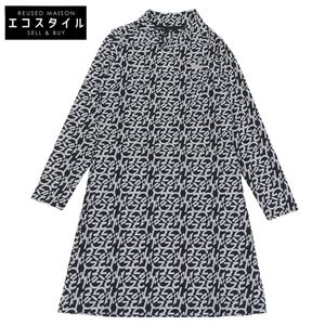 Uno Piu Uno Uguale Tre GOLF ONE-PIECE 113G R-FULL LOGO All-Over Print Mock Neck Dress, Black and White, GST174-POE438 I (Pre-owned)