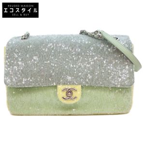 二手香奈兒 #25 綠色和黃色亮片銀色五金鏈條單肩包， 5