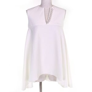 Unused YOKO CHAN YCB-620-178 Faux Pearl Sleeveless Tunic Top, White, Size 36, Made in Japan, Authentic, Women's