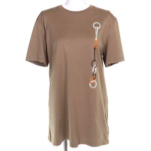 Excellent condition HERMES 2024 Autumn/Winter 4H4517DA 100% cotton buckle print crew neck short-sleeve T-shirt/mini dress in Braun, size 38, made in France, authentic, women's