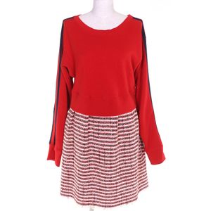 Excellent condition GUCCI 502126 Cotton Sherry Line Tweed Docking Long Sleeve Dress, RED S, Made in Italy, Authentic, Women's