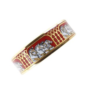 二手爱马仕珐琅GM手镯，饰有马匹图案，镀金，红色饰面，约33.4克。邮箱：EmailGM。女士款。