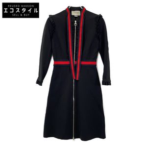 Gucci 457032 Black Front Zip Sherry Bow Tie Dress, Size Small (Pre-owned)