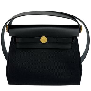 二手爱马仕 Airbag Zip Mini 20 单肩包，K 印记 (2025)，皮革/棉帆布 (Toile Militaire/Vache Hunter)，黑色配金色五金。