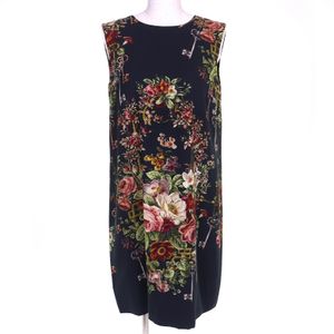 Excellent condition DOLCE & GABBANA F6NA7T floral key print sleeveless dress in black and multicolor, Color 42, authentic, made in Italy.