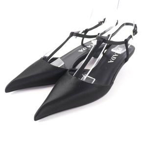 全新未使用 PRADA 1I535N 标志尖头露跟高跟鞋，黑色，34.5 码，带鞋盒和防尘袋，意大利制造。