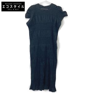 Pre-owned MI52FH654 25SS Black SHRINK STRIPE Dress by Mi Issey Miyake
