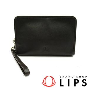 Pre-owned Loewe Anagram Clutch Bag, Leather, Dark Braun