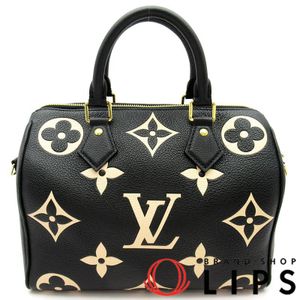 Pre-owned Louis Vuitton Speedy Bandouliere 25 M58947 Monogram Empreinte Women's Boston Bag in Black/Beige