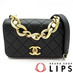 二手香奈兒迷你絎縫雙鏈肩背包 AS2638，小牛皮材質，黑色。
