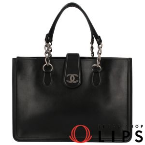 二手香奈兒 Coco Mark 鏈條手提包，皮革，女士手提包，黑色