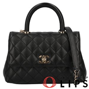 二手香奈兒 Coco Handle XS 兩用手提包 A92990，魚子醬紋皮革，黑色。