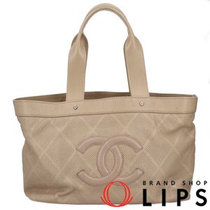 二手香奈兒 Coco Mark 鏤空手提包 A33936 皮革女士手提包 米色