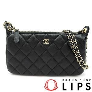Pre-owned Chanel Matelasse Chain Clutch Shoulder Bag AP4704 in Caviar Skin, Black