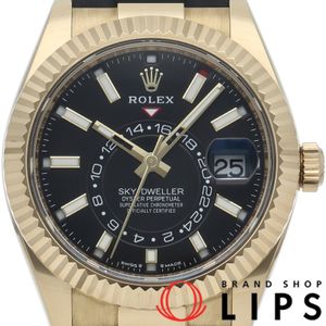 Pre-owned Rolex Sky-Dweller watch, 336238, box and warranty card, 18K yellow gold/rubber men's watch, black, polished, excellent condition