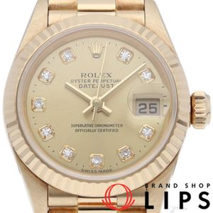 Pre-owned Rolex Datejust Ladies' Watch with 10 Diamonds, 79178G(U), Box and Warranty, 18K Yellow Gold, Champagne Color , 1997, Excellent Condition