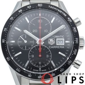 Pre-owned TAG Heuer Carrera Tachymeter Calibre 16 Chronograph CV201AM.BA0723, stainless steel men's watch, black, excellent condition, box and warranty card.