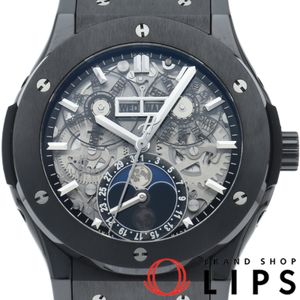 Hublot Classic Fusion Aerofusion Moonphase Black Magic 45mm Classic Fusion Aero Fusion Chronograph Black Magic 517.CX.0170.LR Men's Watch, Ceramic/Rubber, Black, Excellent Condition, Box and Warranty Card [Pre-owned]