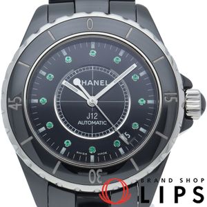 Pre-owned Chanel J12 Watch, 38mm, 12-Piece Emerald, J12, 83mm, H2131, Box, Warranty Card, Ceramic Men's Watch, Black, Polished, Excellent Condition