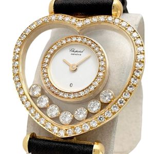 Chopard/ショパール 20/4516 ハート ハッピーダイヤモンド  7Pダイヤ 腕時計 K18YGイエローゴールド/レザー クオーツ ホワイト文字盤/ブラックナイロンレザーベルト レディース 【中古】
