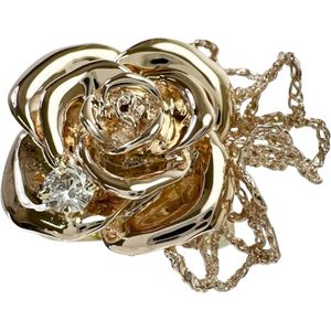 二手 11.5 号玫瑰图案钻石戒指，镶嵌 0.20 克拉钻石，重 15.2 克，18K 金/黄/粉金。