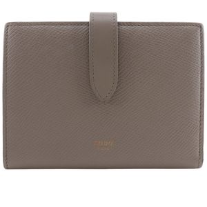 二手CELINE中号皮带钱包，女士，对折皮革钱包，灰褐色，带按扣。