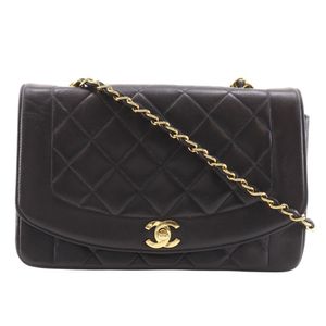 二手 CHANEL Diana 單肩背包,復古黑色羊皮材質,絎縫圖案,A5 旋轉鎖。
