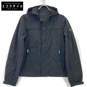Pre-owned Prada SGN319 Black Triangle Plate Hoodie Nylon Jacket, Size XS