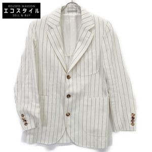 Brunello Cucinelli Ivory Striped Linen Tailored Jacket MW4347ENDA Size 42 (Pre-owned)