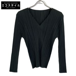 Pleats Please Dark Green PP63-JK185 V-Neck Tops 3 (Pre-owned)