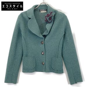 Salvatore Ferragamo Green Wool Flower Motif Knit Cardigan, Size M (Pre-owned)