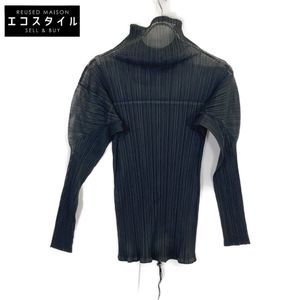 Pleats Please PP96-JD061 Black Mesh Panel High Neck Pullover, Size 3 (Pre-owned)