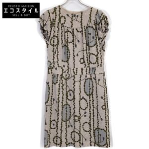 Mina Perhonen Beige x Green GARLAND Sleeveless Dress, Size 38 (Pre-owned)
