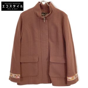 Leonard 0566053 Brown Wool 100% Lined Stand Collar Half Coat, Size 42 (Pre-owned)