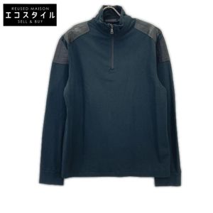 Pre-owned Ralph Lauren Black Label Black Lambskin Leather Patch Half Zip Trainer, Size L