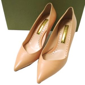 二手 Rupert Sanderson 意大利制造尖头皮革高跟鞋 RES14-30，38 码（24.5 厘米），粉米色。