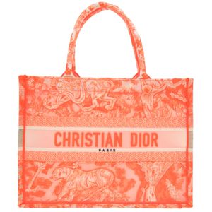 近全新 Christian Dior Book Tote Toile de Jouy 刺繡中型手提包 M1296ZROC_M057 網眼提花橙色包 0751 [二手] Christian Dior 克里斯汀·迪奧