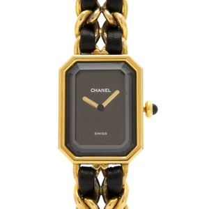 นาฬิกาข้อมือ Chanel Premiere M ไซส์ H0001 GP สายหนังสีดำและทอง ระบบควอตซ์ หน้าปัดสีดำ สภาพเยี่ยม ราคา 1299 เยน [มือสอง] CHANEL