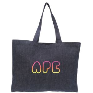 Like new A.P.C. denim logo cotton indigo blue tote bag 1550 [Pre-owned]