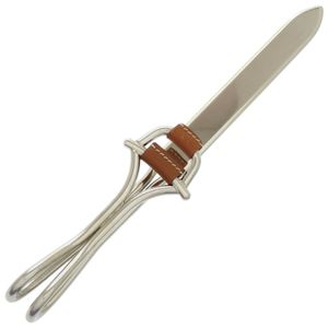 成色極佳的 Gucci 紙刀，金屬、皮革、銀色，信封刀，棕色，文具，0532 [二手] GUCCI