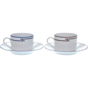Unused Hermès Rhythm Cup & Saucer Set of 2, Ceramic, Blue / Red, 0506 [Pre-owned] HERMES