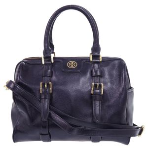 二手 Tory Burch 迷你波士頓 PVC 兩用手提包，藍色，0871